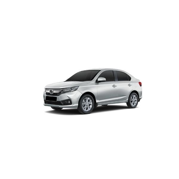a silver Honda Amaze car parked on a white background