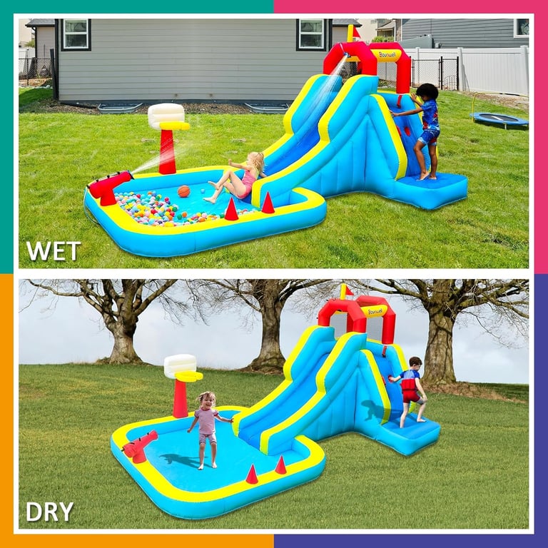 Bounwell Inflatable Water Slide, Blow Up Water Slide with Climbing Wall, Water Slide for Kids Backya