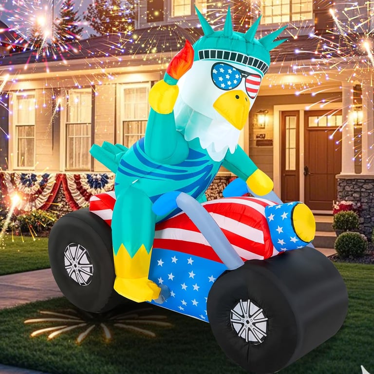 Inflatable eagle on motorcycle