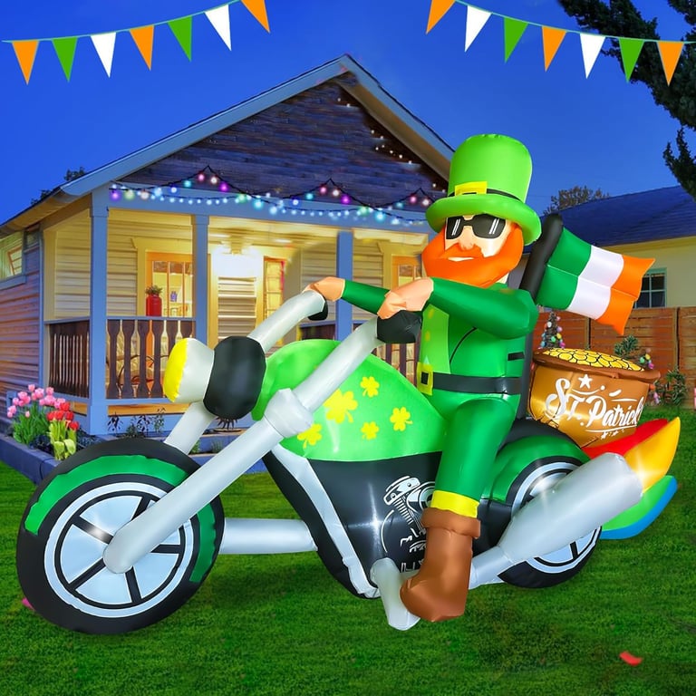 Inflatable Leprechaun on motorcycle 