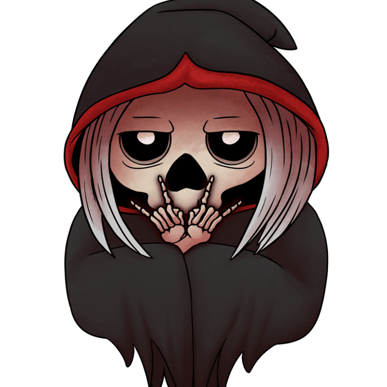 Cartoon Sensenmann, Cartoon Reaper, Skelli, böse miene, Metal Music, Horns up, evil looking