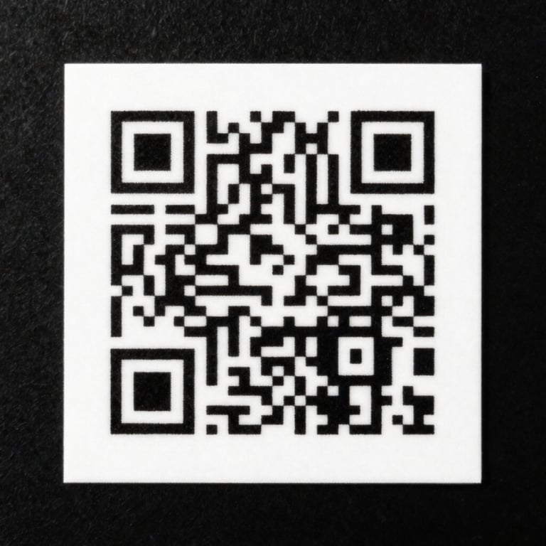 A clean, high-contrast QR code printed on a white card, minimalist design, academic style, perfectly centered.