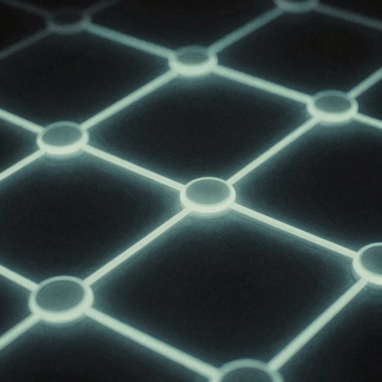 Abstract geometric representation of secure local data nodes, glowing mint lines on a deep charcoal background, dark ambient style, 35mm