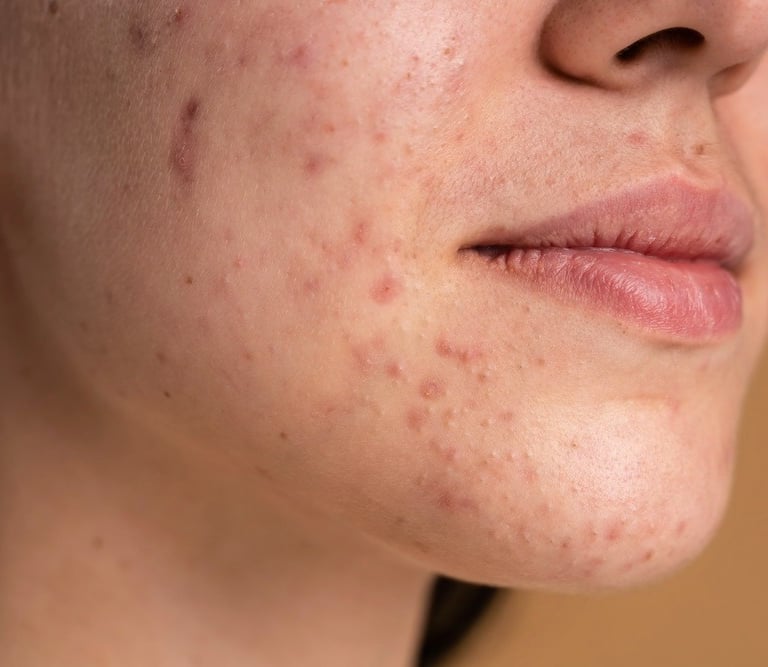 confident young woman with acne close up