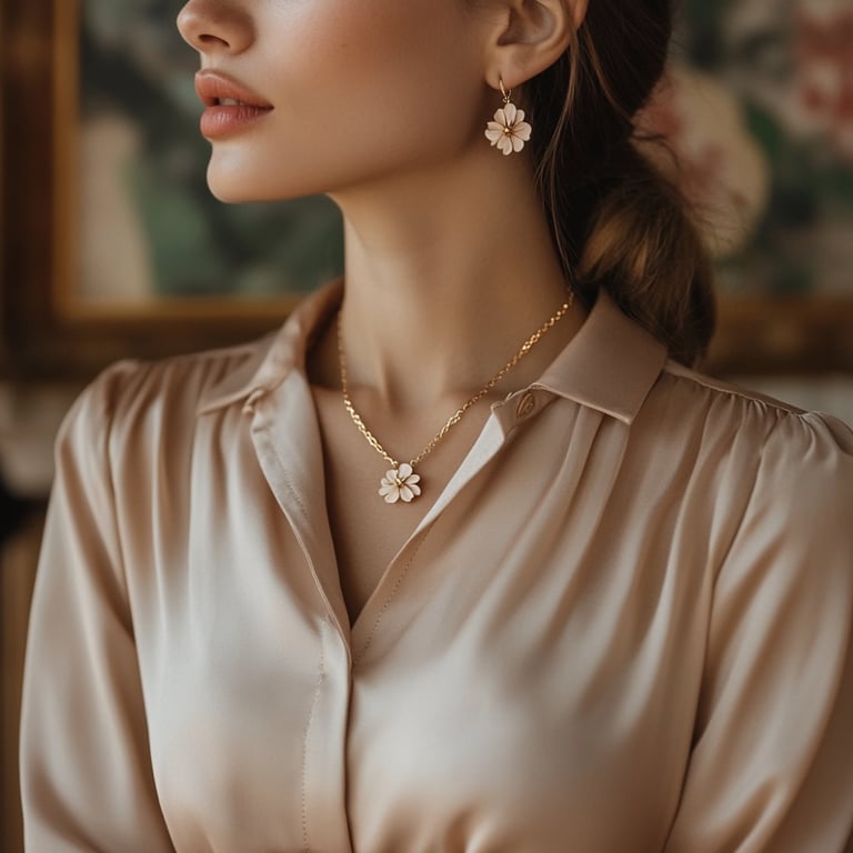 Floral Jewelry Look Idea : Office Style. Flower Pendant and Earrings Set