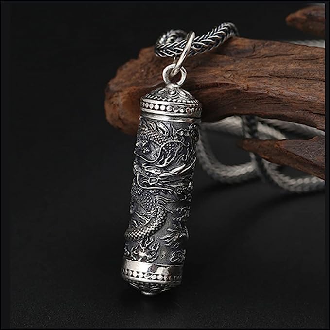 Sterling Silver Dragon Round Case Pendant Talisman
