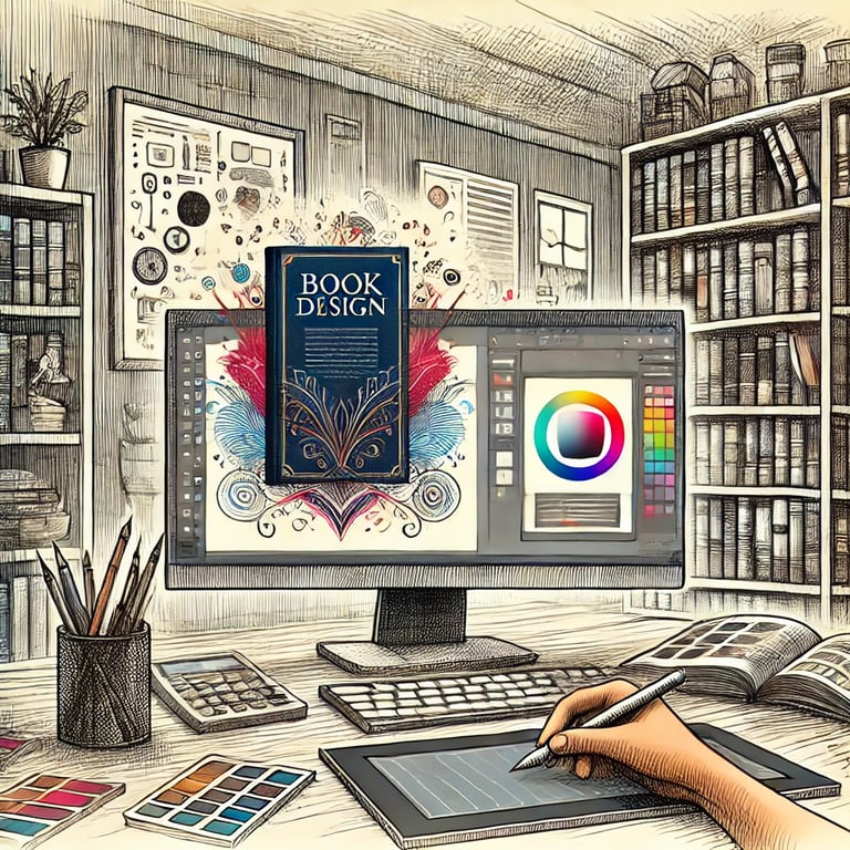 Illustration pour auteur autoédité avec graphiste travaillant sur une couverture Amazon KDP