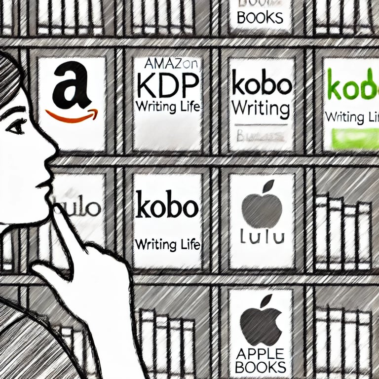 options disponibles comme Amazon KDP, Kobo, Lulu, Apple Books, et IngramSpark dans l'autoédition