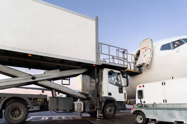 Airline Catering truck servicing aircraft