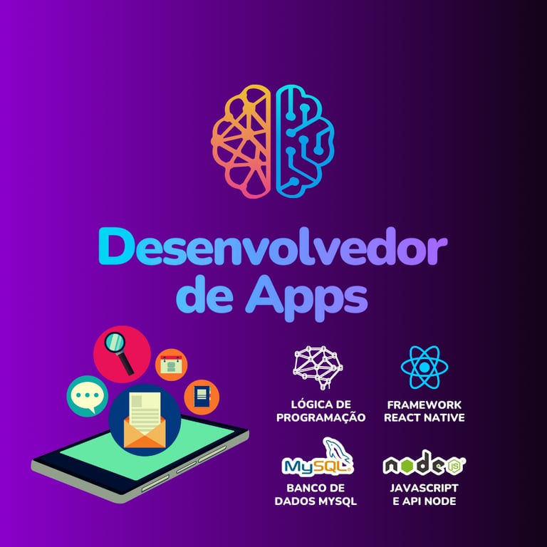 Curso de Criação de Apps: Imagem degradê em roxo e preto c/ o título Desenvolvedor de Apps