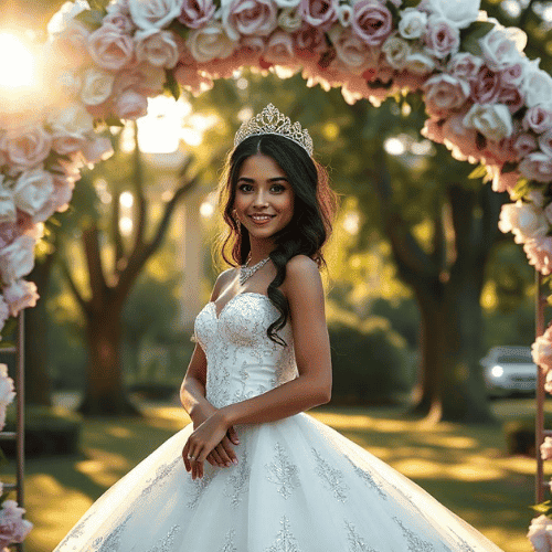 a woman in a quinceañera dress 