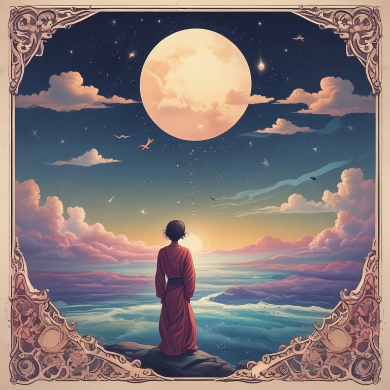 relax girl looking at the moon