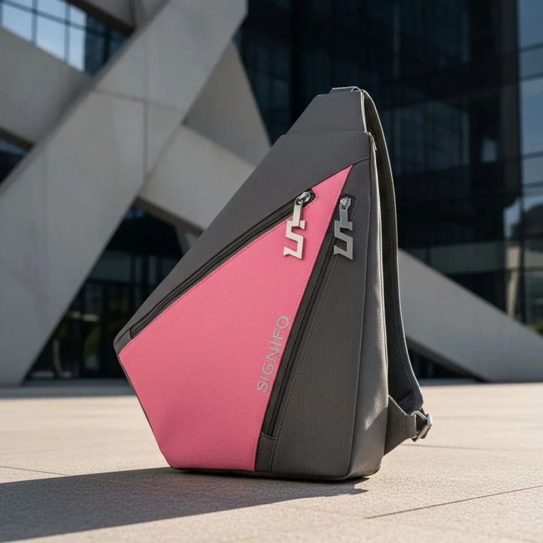 Tas selempang "Apollo" Signifo kanvas polyester pink dan abu-abu.