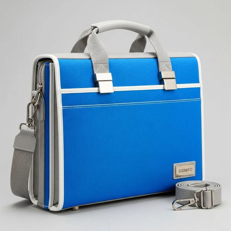 Tas portofolio SIGNIFO Capri Architect's, berwarna biru, abu-abu, dan putih.