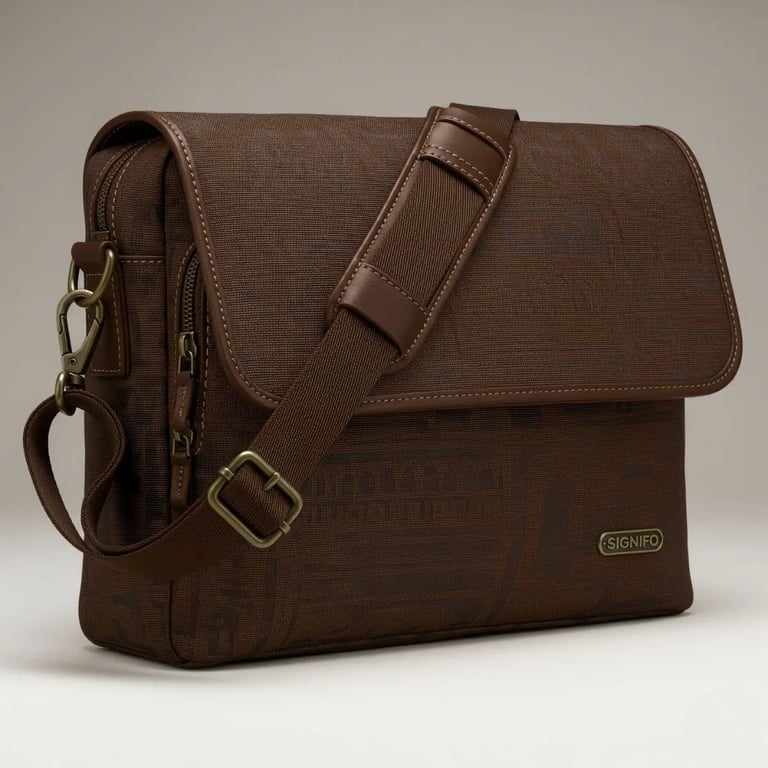 Tas selempang kanvas "Citadel" Signifo cokelat dengan strap lebar.
