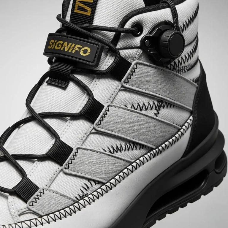 Sepatu boot putih abu-abu "Loom Noir" Signifo dengan detail jahitan hitam