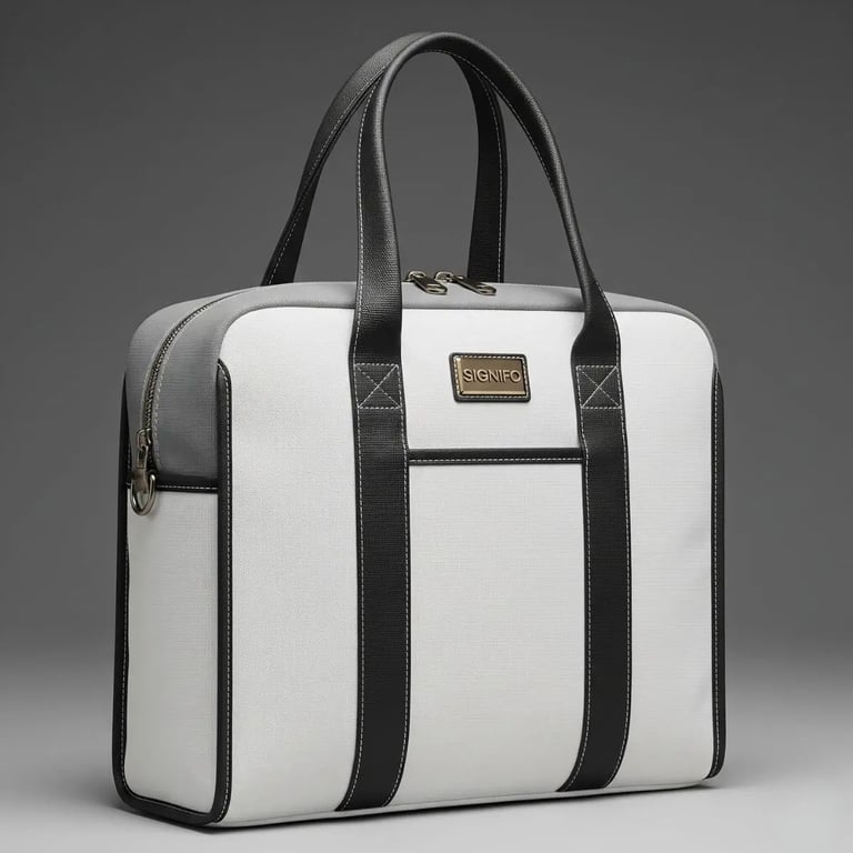 Tas tote putih abu-abu "Monochrome Frost" Signifo dengan detail hitam