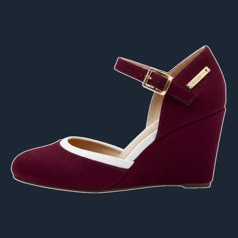 Sepatu wedges "Duchesse" Signifo kanvas Maroon Red dengan tali gesper.