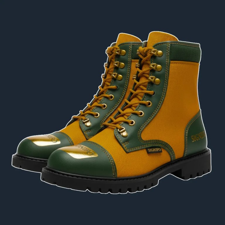 Sepatu boot "Gladiator's Stride" Signifo kanvas Marigold Yellow dan hijau.