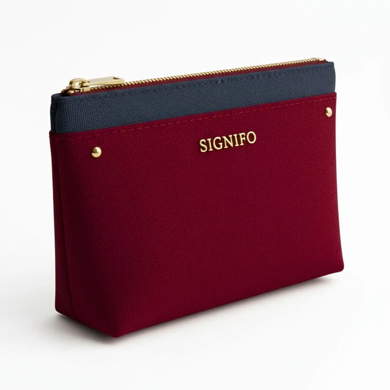 Pouch "Rêverie" Signifo merah marun dengan aksen biru tua