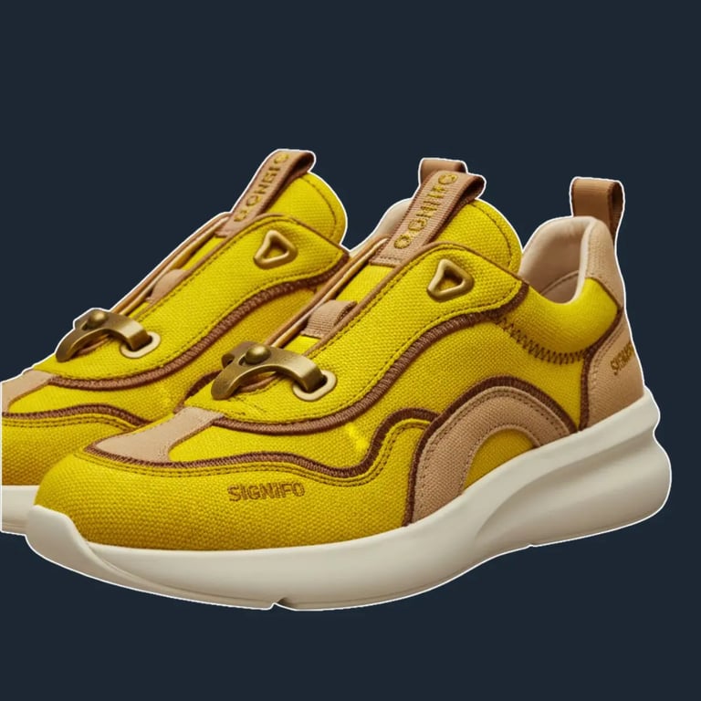 Sepatu sneaker "Solar Weave" Signifo kanvas Cyber Yellow dengan sol tebal.