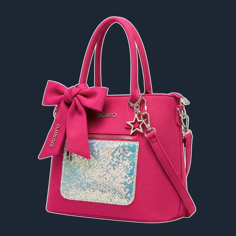 A medium-sized, structured tote with a slight 'A-line' flare and a playful, oversized bow attached to one handle.