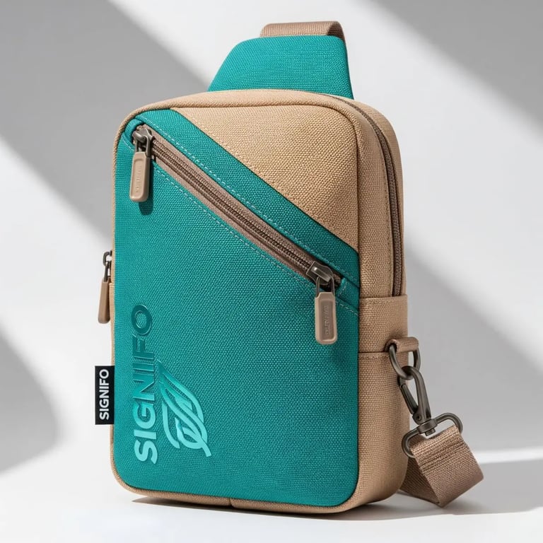 Tas selempang SIGNIFO Urban Mirage, berwarna teal dan krem.