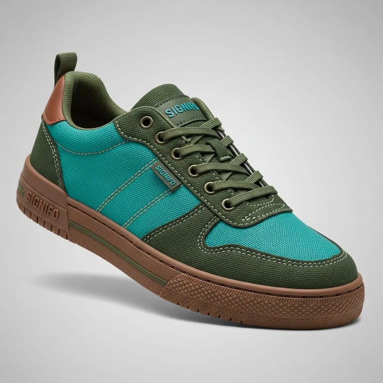 Sepatu sneakers SIGNIFO Urban Terrain, berwarna teal dan hijau tua dengan sol cokelat.