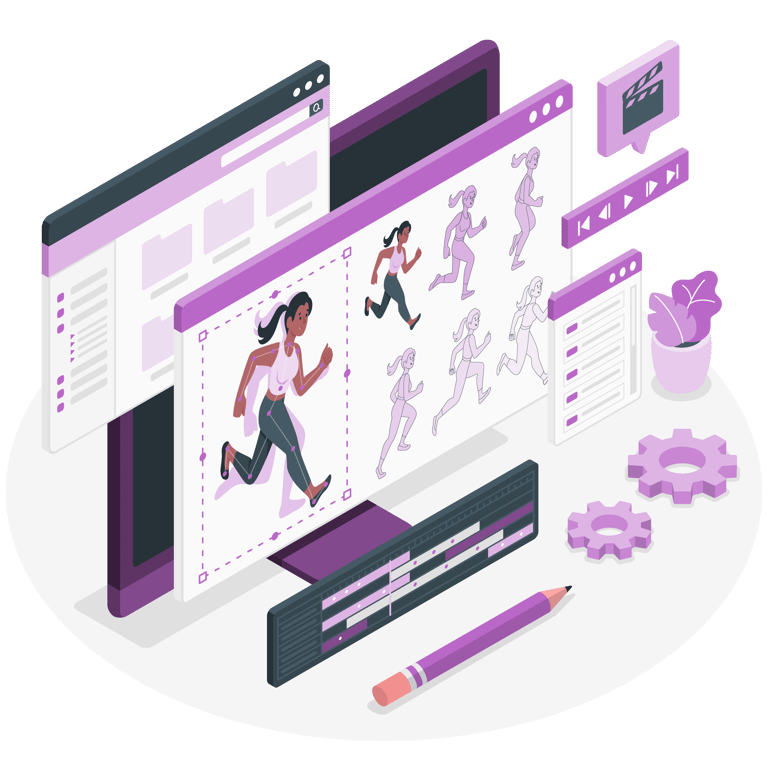 a woman running on a computer screen with a pencil and pencil as concept development bensyl ghana