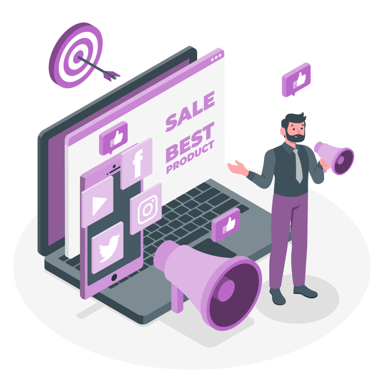 a man in a suit and tie is holding a megaphone digital marketing concept bensyl ghana