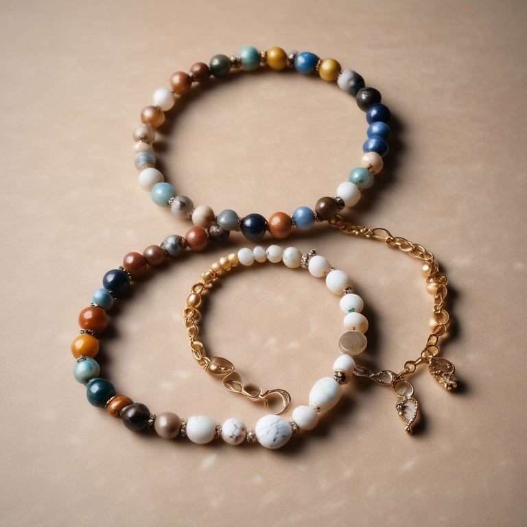 A close-up of a natural stone necklace.