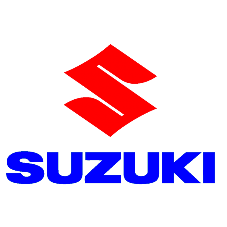 Logo officiel Suzuki avec symbole S rouge et texte SUZUKI en bleu