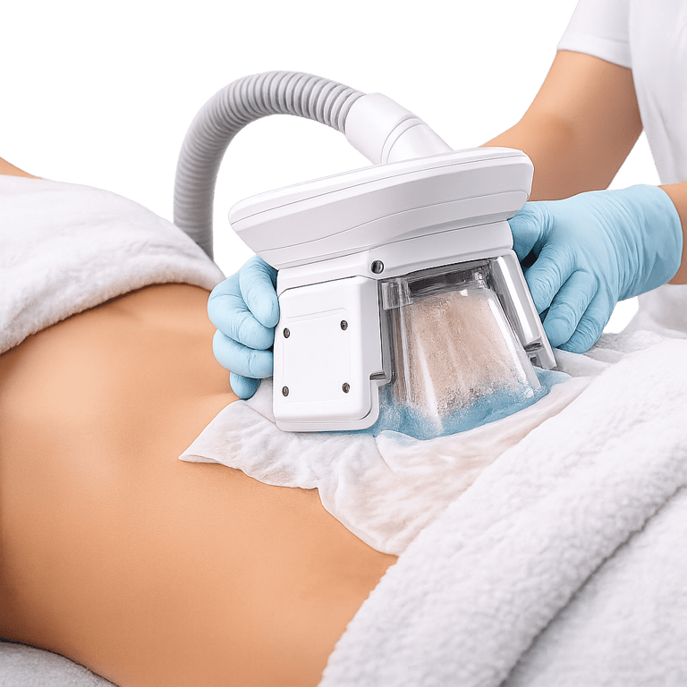 a person is getting a kryo aplicator on his belly