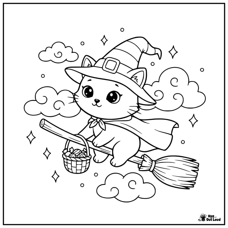 halloween witch cat coloring page