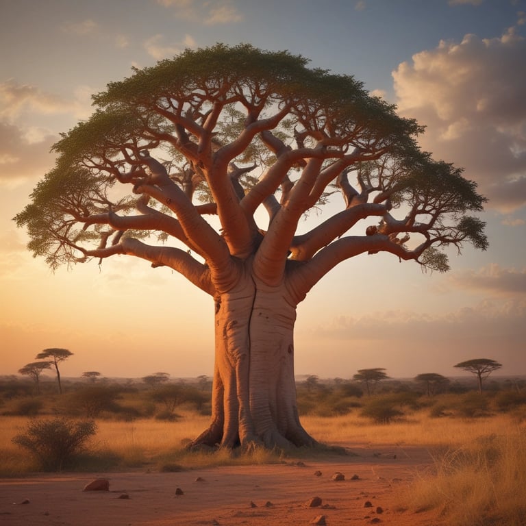 Various wellness and beauty products, including oils in bottles, a bowl of oil, dried flowers, crystals, a smudge stick, and a small dish of cream, are arranged aesthetically on a light surface. The scene is decorated with colorful flowers and herbs.