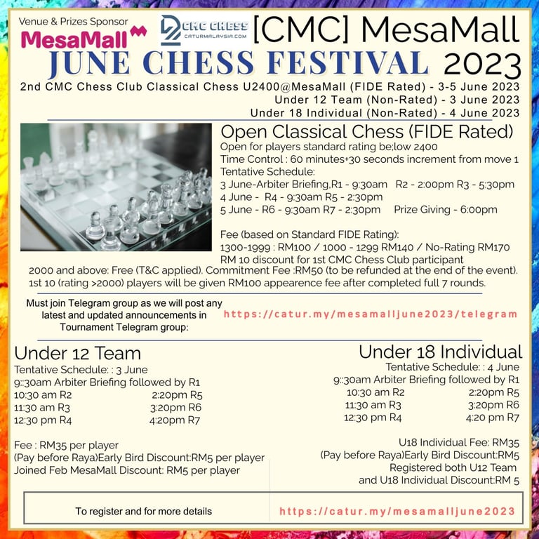 CMC Mall June Chess Festival 2023. MesaMall, Nilai. Malaysia Chess. 
