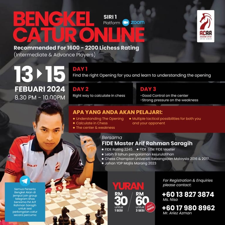 Bengkel Catur Malaysia Cuti Sekolah Bersama FIDE Master Arif Rahman Saragih. Malaysia Chess
