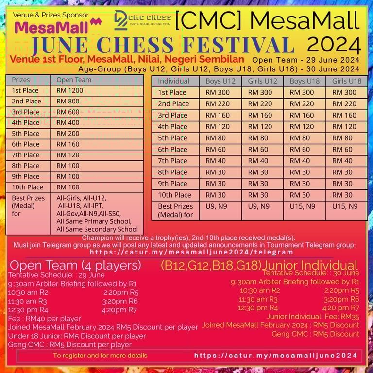 [CMC] MesaMall June Chess Festival 2024. Catur Malaysia Chess Tournament