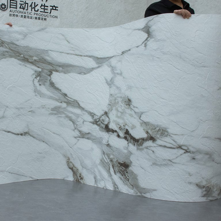 Luxurious Calacatta soft stone with unique, bold patterns and a bright white surface