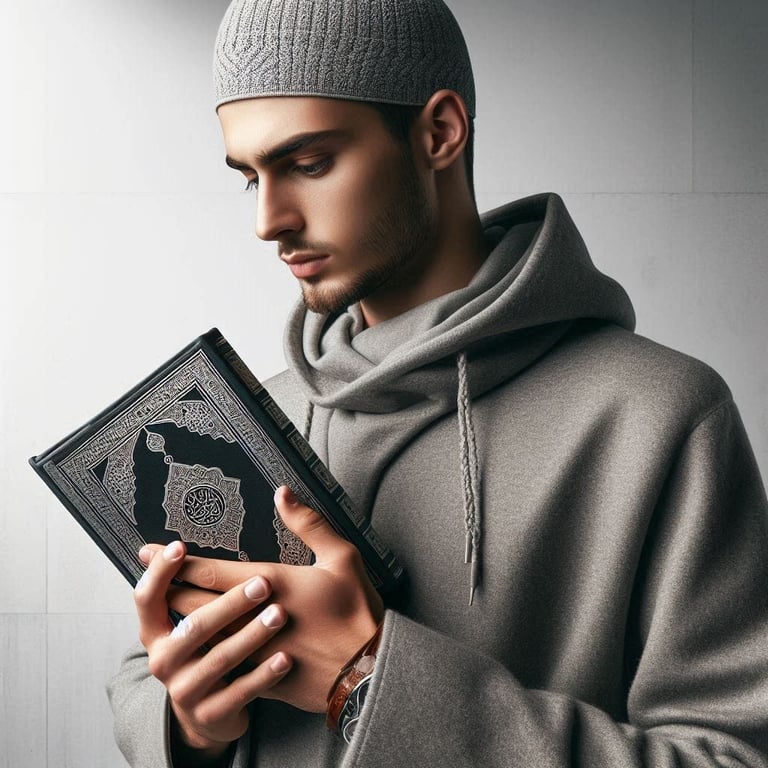 A boy holding Quran in hands