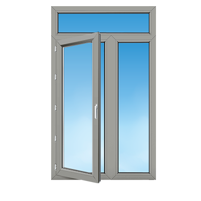 a double door window with a blue sky in the background