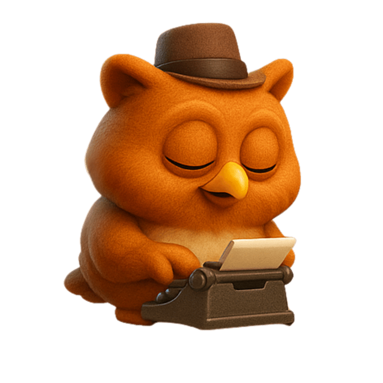 hibou avec chapeau tape sur machine à écrire