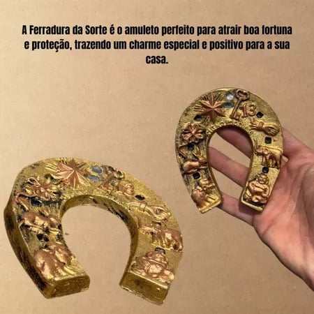 Ferradura Amuleto da Sorte dourada shopee