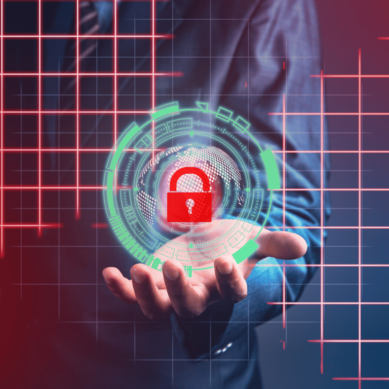 A person controlling a digital padlock, symbolizing cybersecurity and ethical hacking.