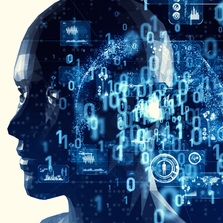 The fusion of human and artificial intelligence, symbolizing AI and Machine Learning.