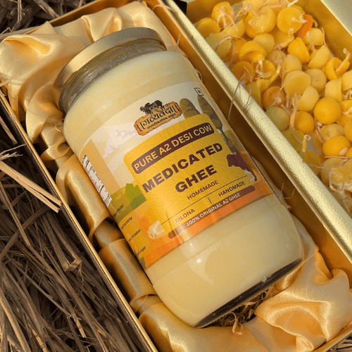 “Gavyaveda A2 Ghee is crafted using the traditional bilona method from pure desi cow milk, preservin