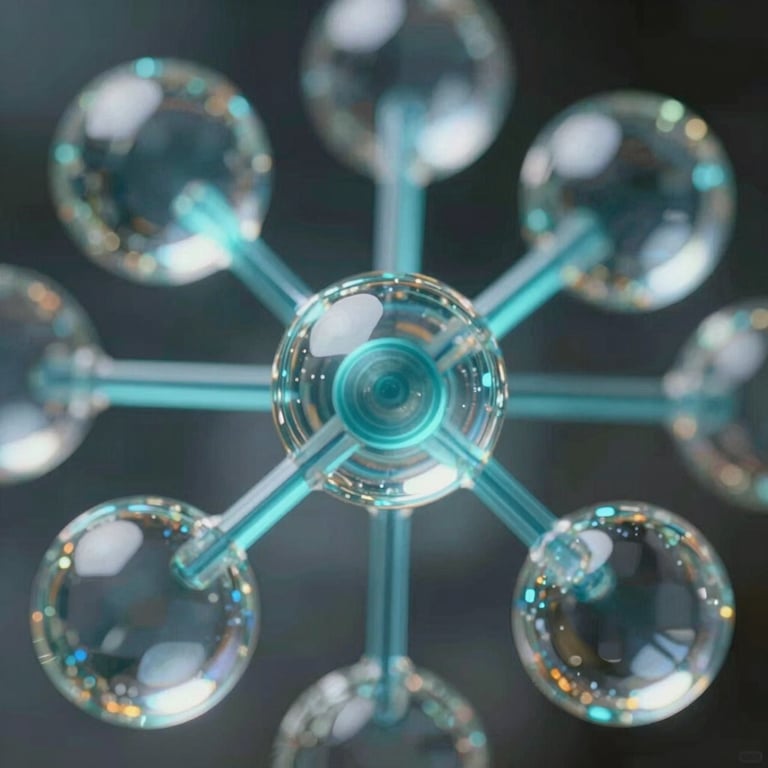 Macro crop of complex digital geometry showing multi-layered glassmorphic nodes connected by razor-sharp cyan vector pathways.