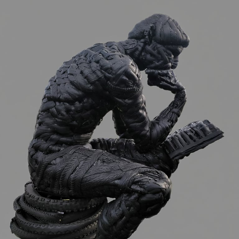 ''Le Poete' sculpture made from recycled bike tyres.
