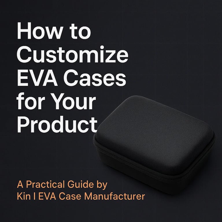 Black custom EVA case shown with a guide on how to customize EVA cases for products.