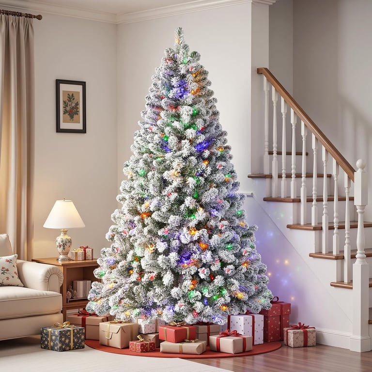 a christmas tree with presents and presents on a carpet